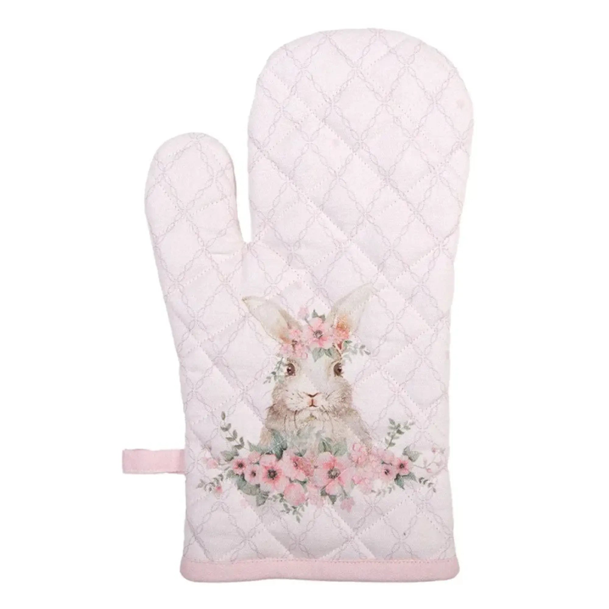 Guanto da forno in cotone rosa con motivo coniglio -Floral easter bunny - Arredo Casa da Sogno