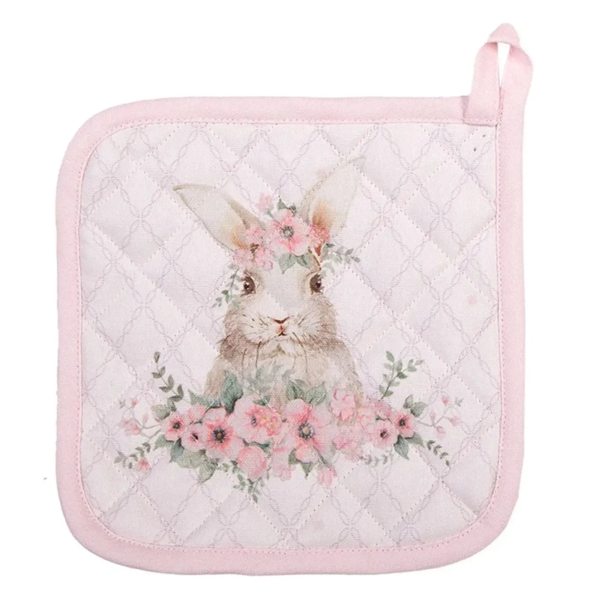 Presina in cotone rosa con motivo coniglio - Floral easter bunny - Arredo Casa da Sogno