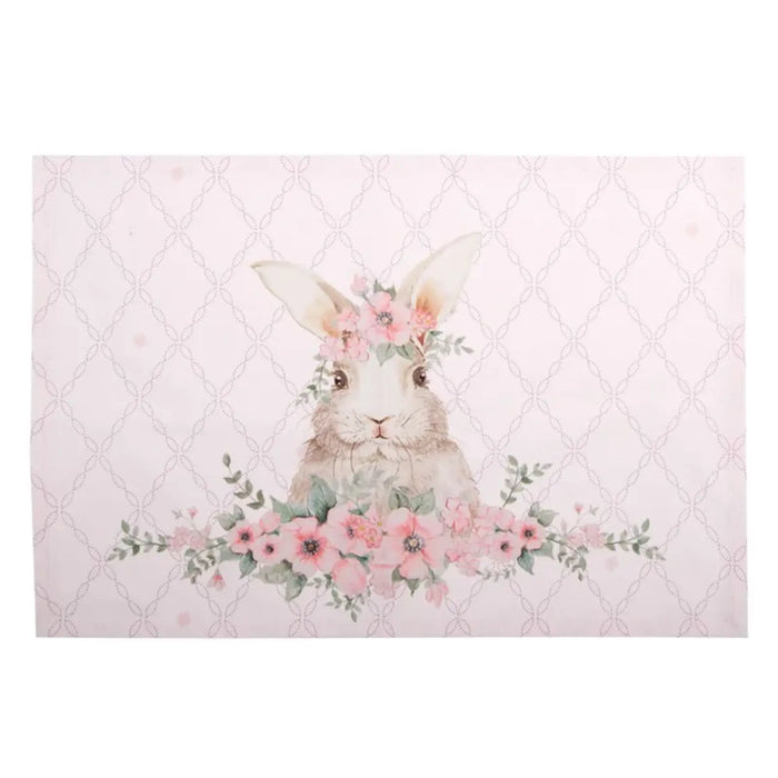 Tovaglietta in cotone rosa con motivo coniglietto - Floral easter bunny