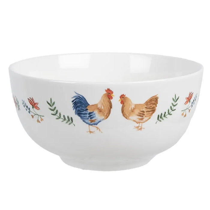 Ciotola in ceramica con motivo gallo e fiori - Chicken and rooster