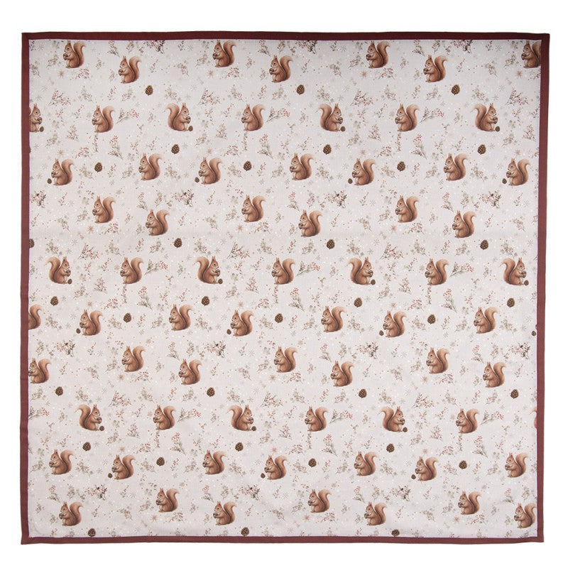 Tovaglia Quadrata Scoiattoli 100x100 cm in Cotone Beige | Clayre & Eef
