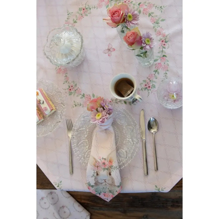 Tovaglia in cotone 100x100 cm rosa con motivo coniglio - Floral easter bunny