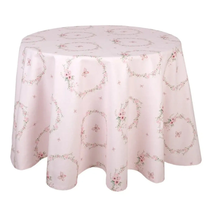 Tovaglia rotonda in cotone rosa con motivo coniglio - Floral easter bu —  Arredo Casa da Sogno