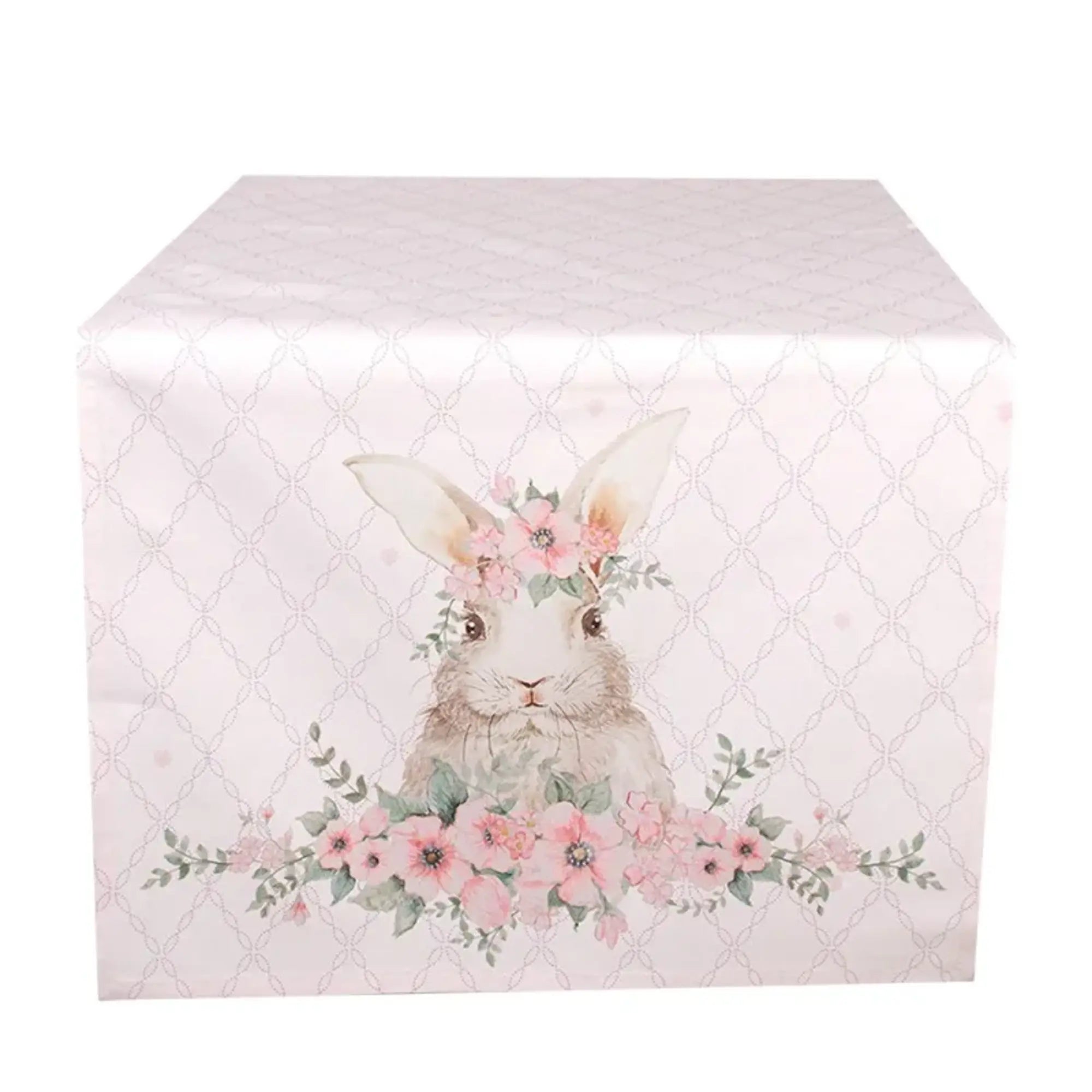 Runner in cotone rosa con motivo coniglio - Floral easter bunny - Arredo Casa da Sogno