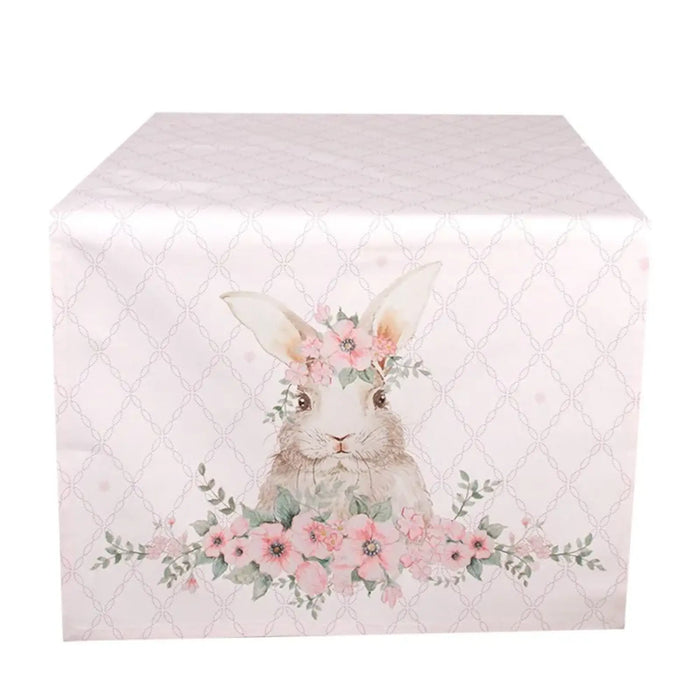Runner in cotone rosa con motivo coniglio - Floral easter bunny