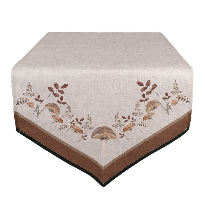 Chemin de table Clayre &amp; Eef en coton beige à motifs de champignons « Petits bijoux d'automne »