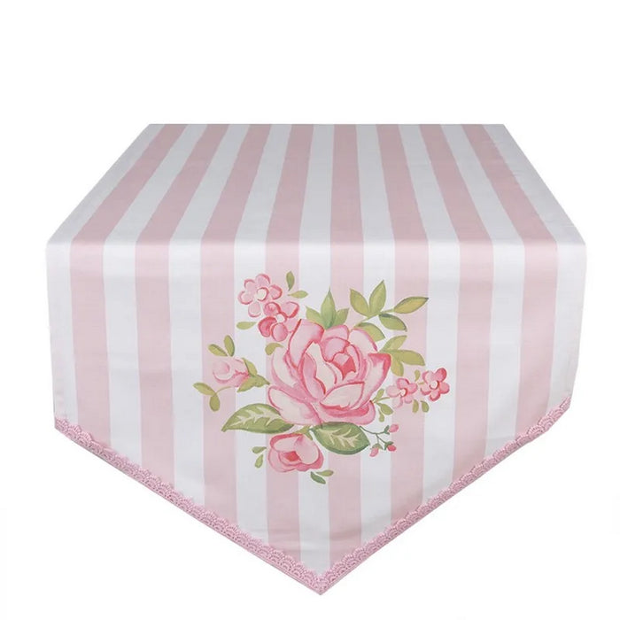 Runner da tavola in cotone rosa con motivo rose 50x140 cm  - Sweet Roses