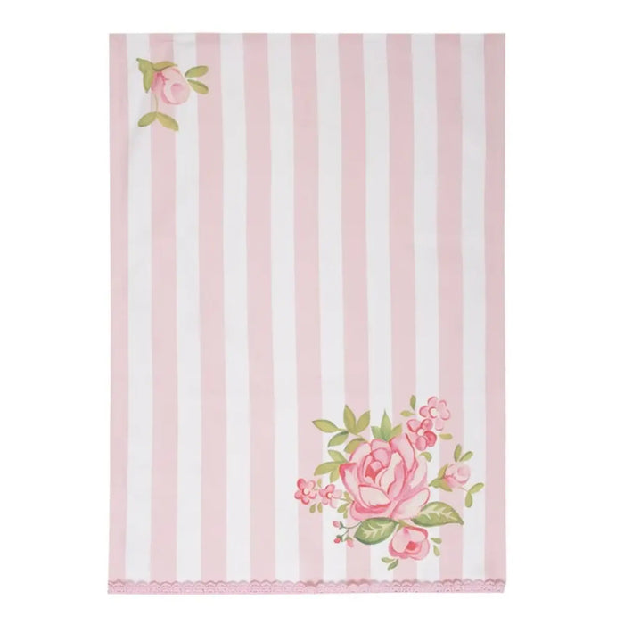 Strofinaccio in cotone con righe rosa 50x70 cm Clayre & Eef - Sweet Roses - Arredo Casa da Sogno