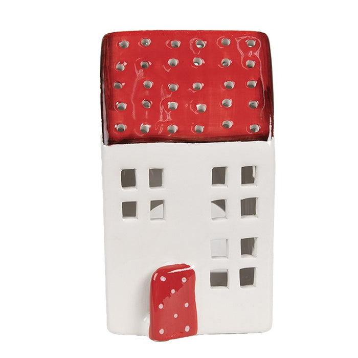 Porta Tealight Casa bianco e rosso 15 cm -Clayre & Eef