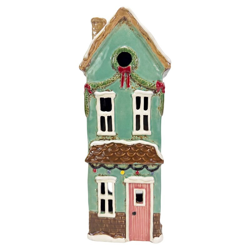 Casa Portacandela Verde Natalizia in Ceramica Clayre & Eef – 13×18 cm