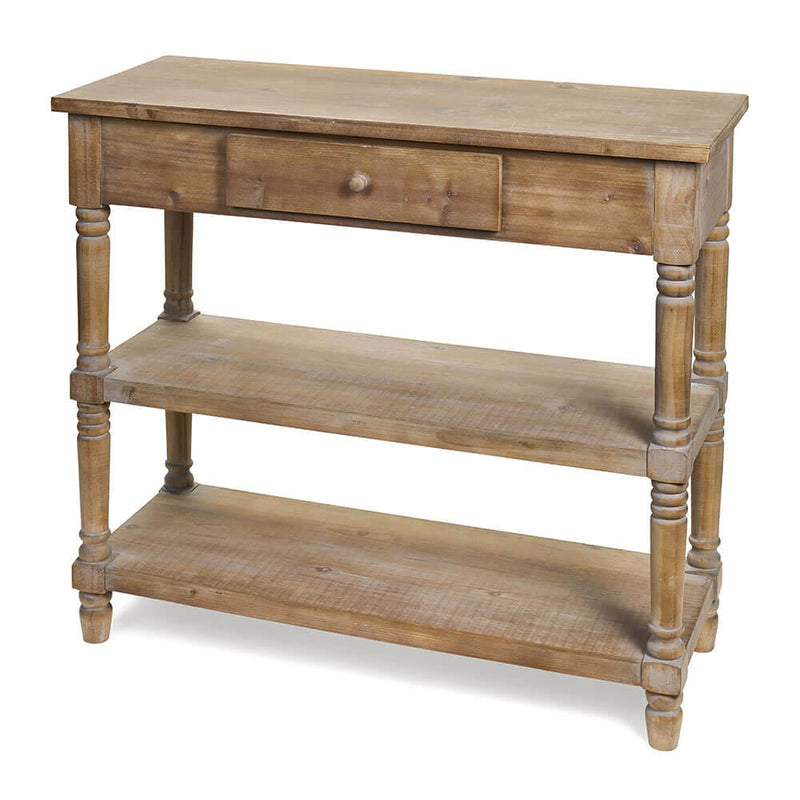 Consolle Shabby Chic in Legno Naturale con Cassetto e Ripiani 98,5×91 cm – Nuvole di Stoffa