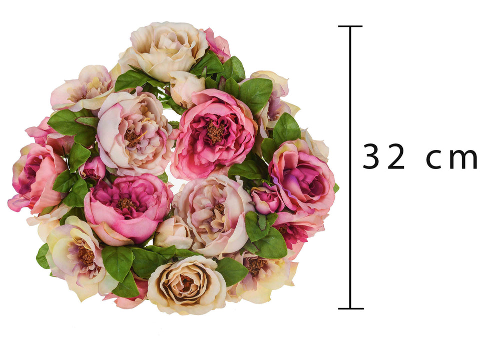 Fiore artificiale coroncina c/rose d.30,5 cm