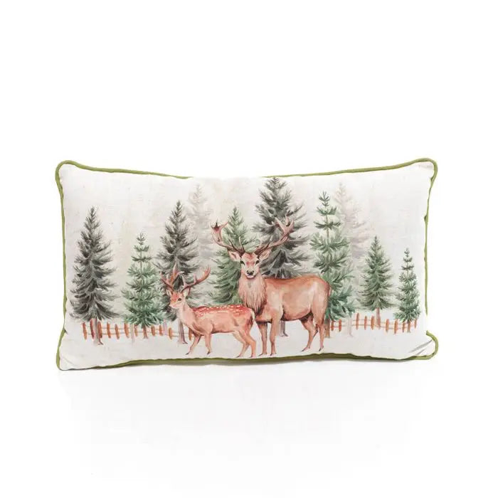 Cuscino Natalizio con Cervi nel Bosco 45x25 cm con Zip – Stile Cottage