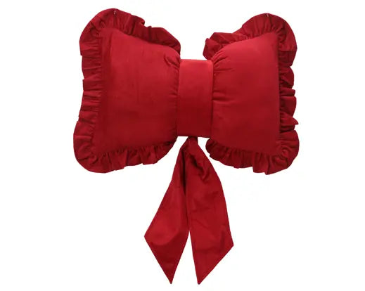 Cuscino Fiocco in Velluto Rosso con Rouche 50x30 cm