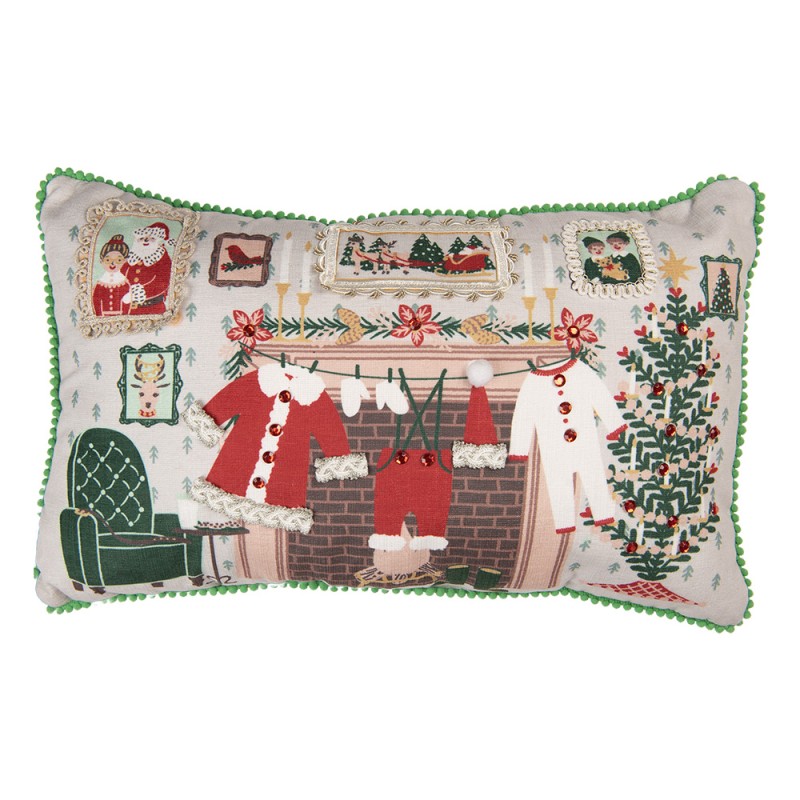Cuscino Natalizio Clayre & Eef 50x84 cm – Scena di Natale Vintage con Camino