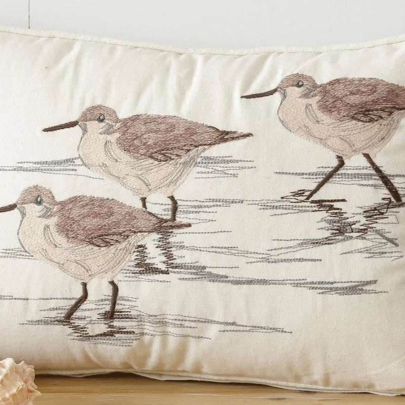 Cuscino Decorativo con Uccelli Ricamati in Stile Farmhouse e Coastal