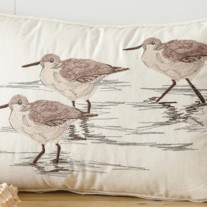 Cuscino Decorativo con Uccelli Ricamati in Stile Farmhouse e Coastal