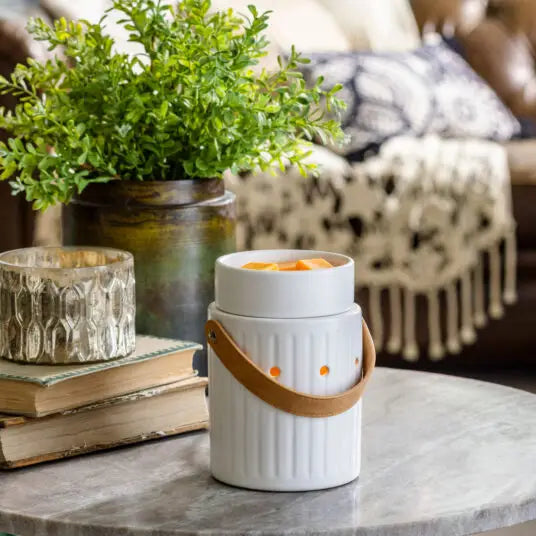 Lampada elettrica con manico in pelle Candle Warmers