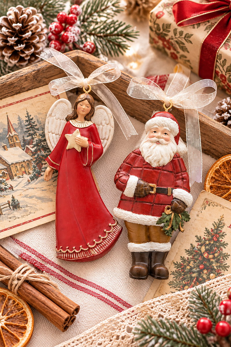 Set 2 Addobbi Natalizi Double Face Angelo e Babbo Natale 10 cm – EDG