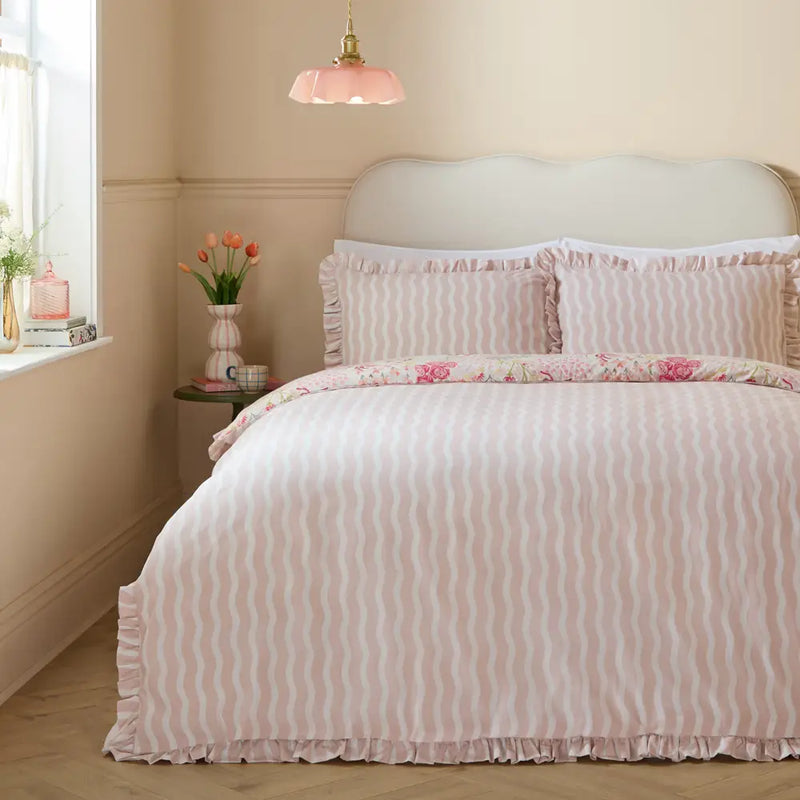 Set Copripiumino Reversibile con Volant Gardenia Rosa
