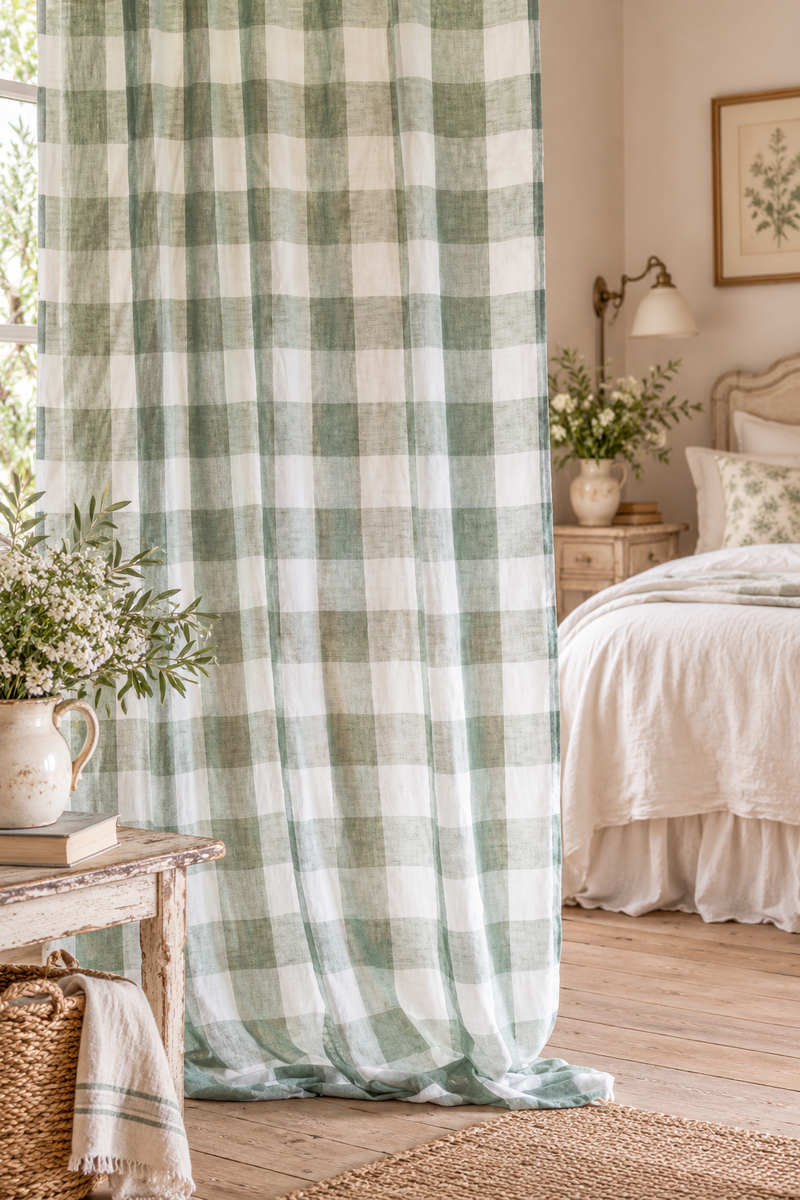 Tenda lunga Vichy verde 150 x 290 cm - Blanc Mariclò