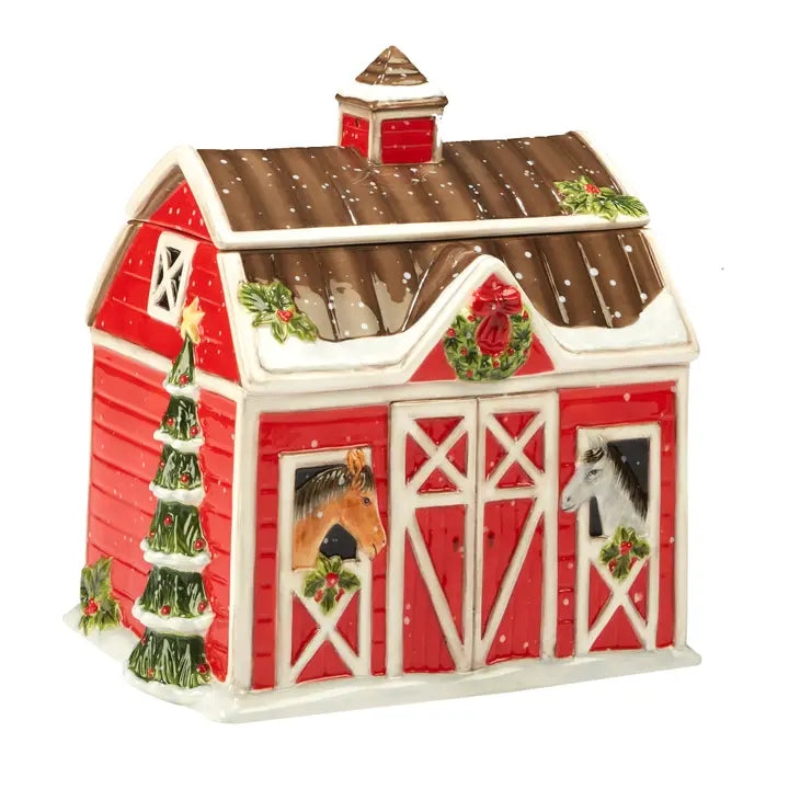 Barattolo Biscotti Natalizio 3D Fienile Rosso