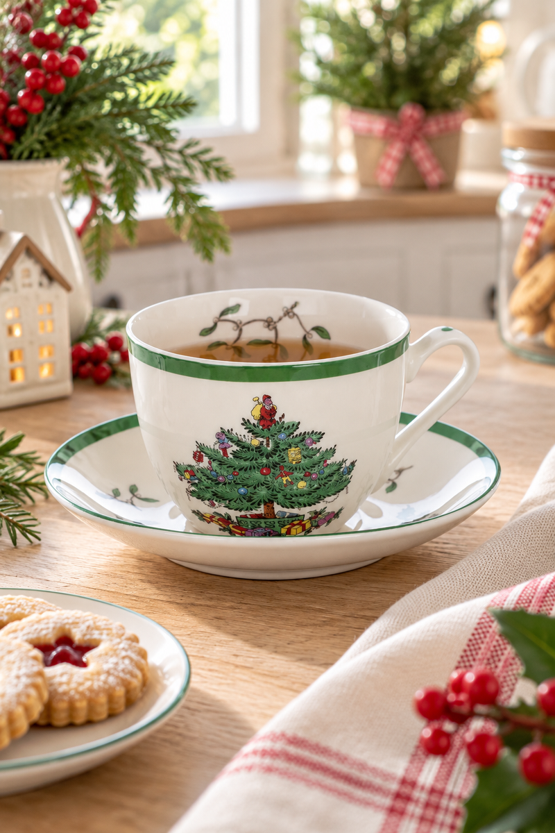 Tazza da Tè con Piattino Abies Natalis 14×7 cm Blanc Mariclò