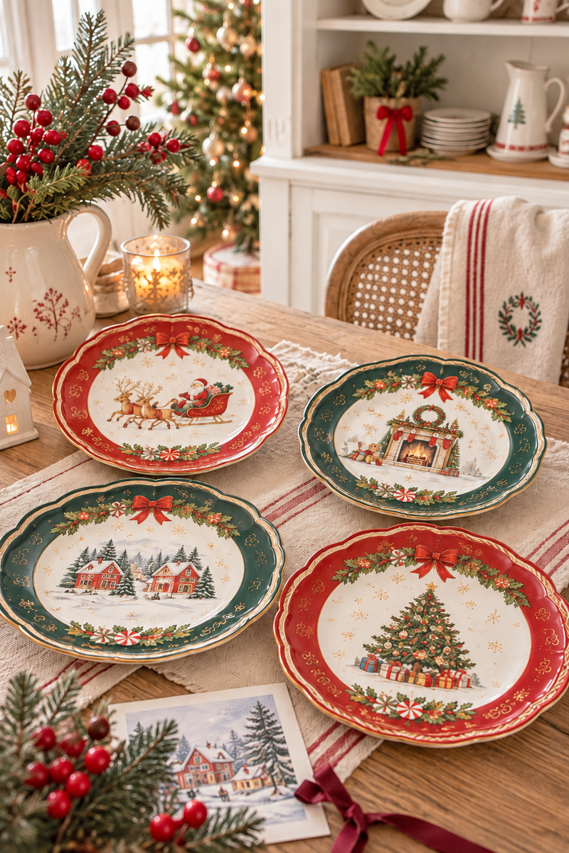 Set 4 Piatti Dessert Natalizi 20 cm in Porcellana – Christmas Heritage Easy Life
