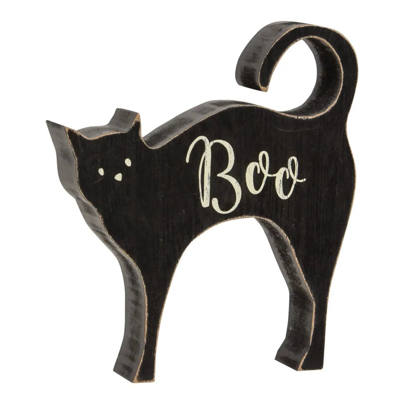 Decorazione Autunnale Gatto Nero in Legno “Boo”