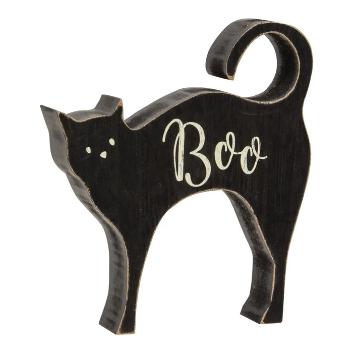 Decorazione Autunnale Gatto Nero in Legno “Boo”