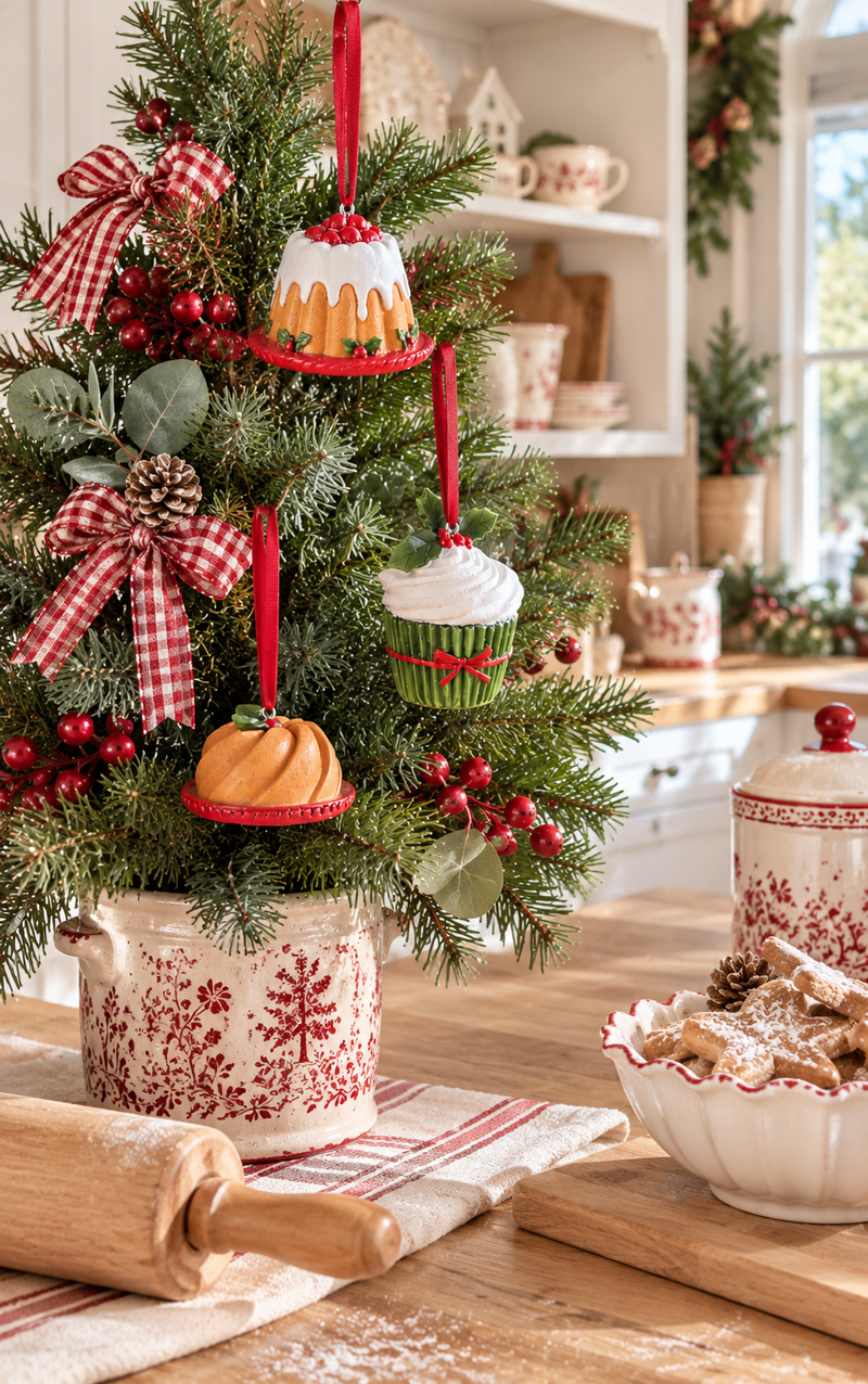 Decorazioni natalizie a forma di dolcetti da appendere Dekoratief, ciambellone, muffin e budino, disponibili singolarmente.