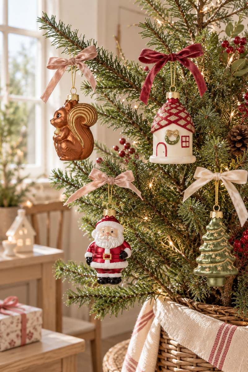 Set 4 Decorazioni Natalizie Classiche in Vetro da Appendere