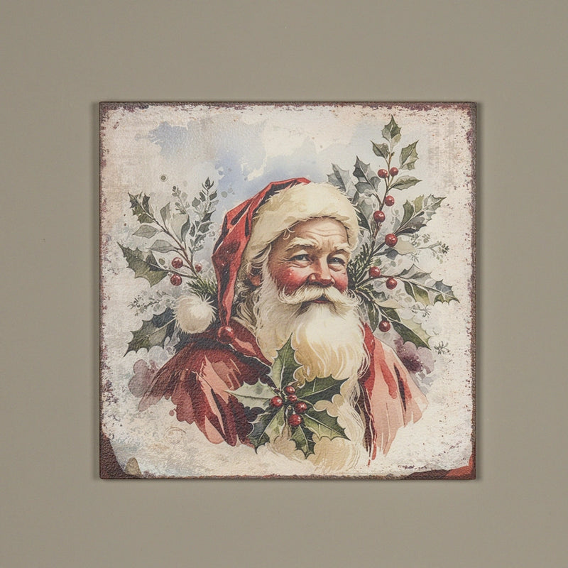 Quadro con stampa Natalizia Babbo Natale con Agrifoglio 46 cm