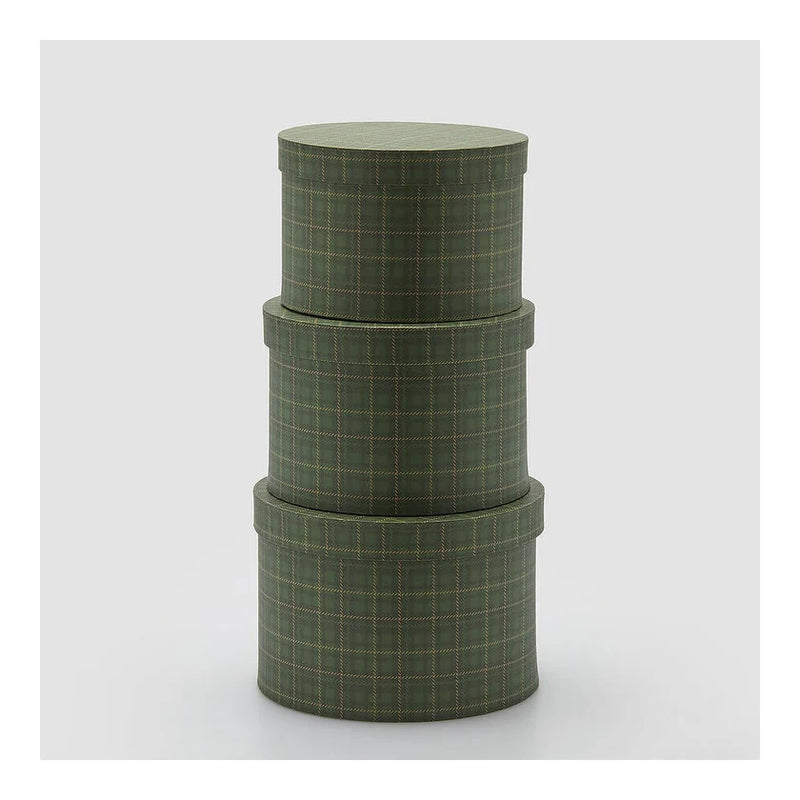 Set 3 Scatole Natalizie Rotonde Scozzese Verde EDG D25/23/21 cm