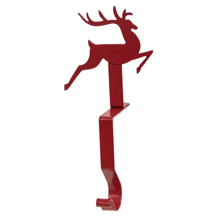 Gancio Porta Calza Natalizio Renna Rossa in Metallo H 28 cm