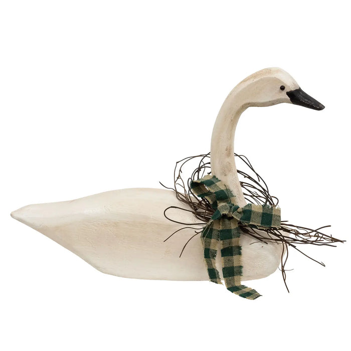 Cigno intagliato in legno invecchiato