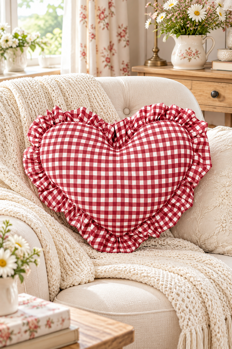 Cuscino Cuore Vichy con Gala Rosso 30x50 cm Blanc Mariclò