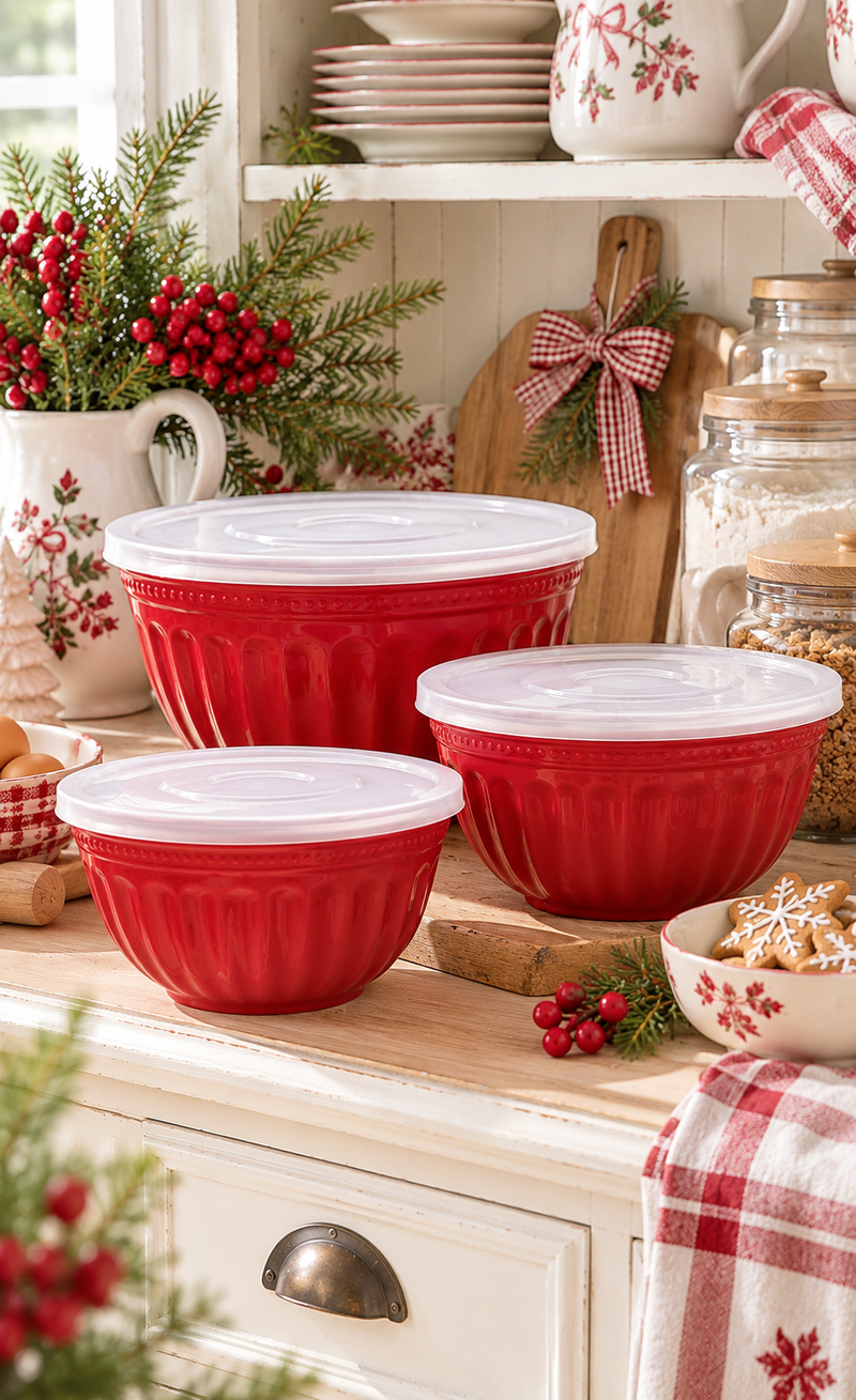 Set 3 Ciotole Rosse con Coperchio GreenGate Alice Red