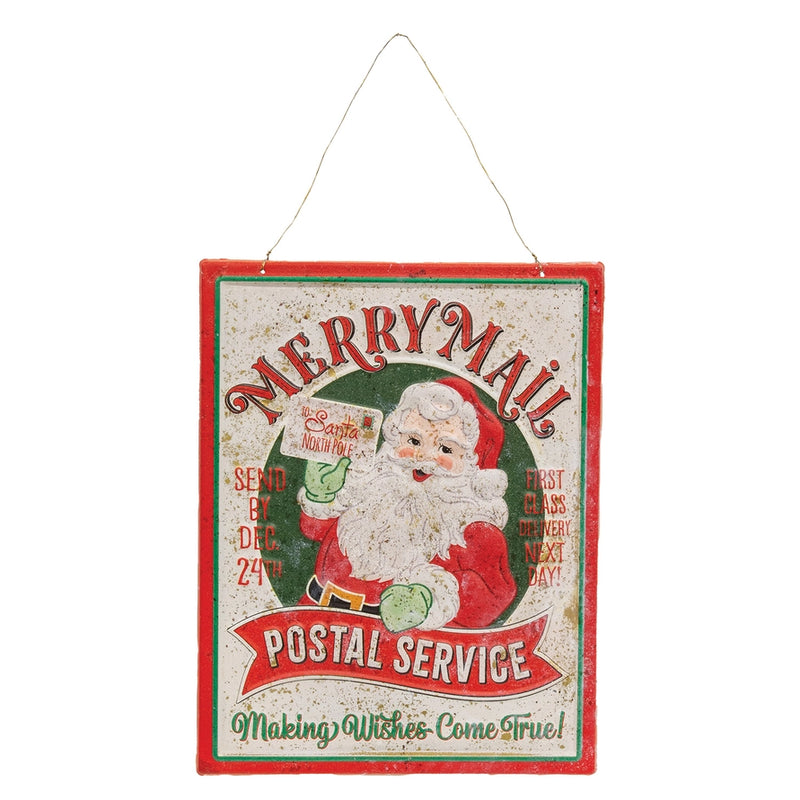 Targa Natalizia Vintage Merry Mail con Babbo Natale 30,5 cm