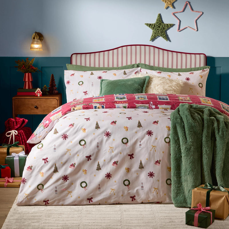 Set Copripiumino Natalizio Reversibile Christmas Eve Mirtillo Rosso