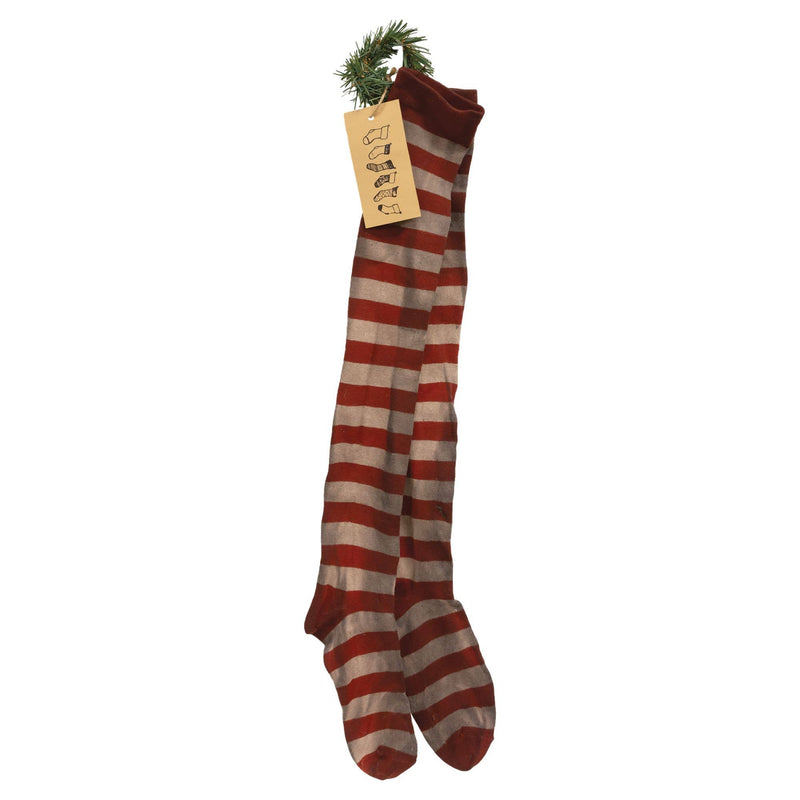 Decorazione Calza Rustica Righe Rosse e Bianche