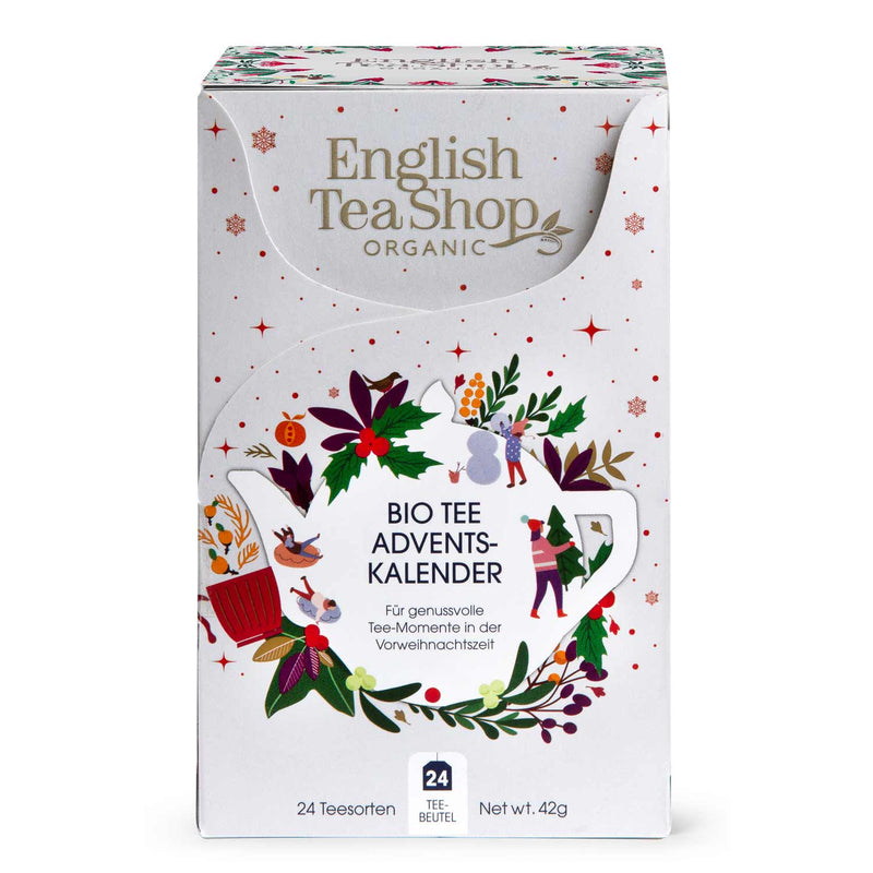 Calendario dell'Avvento del tè "Mercatino di Natale" bianco, 24 diversi tè biologici
