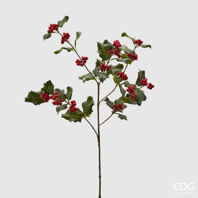 Ramo Natalizio con Bacche Rosse e Foglie Verdi H 66 cm EDG Enzo De Gasperi