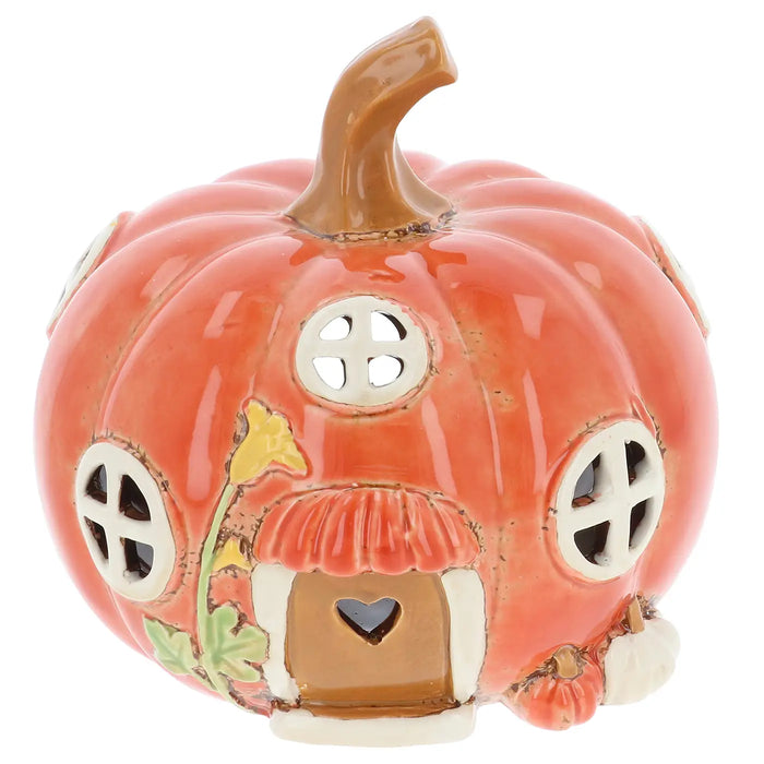 Pumpkin Tealight Holder House -Village Pottery