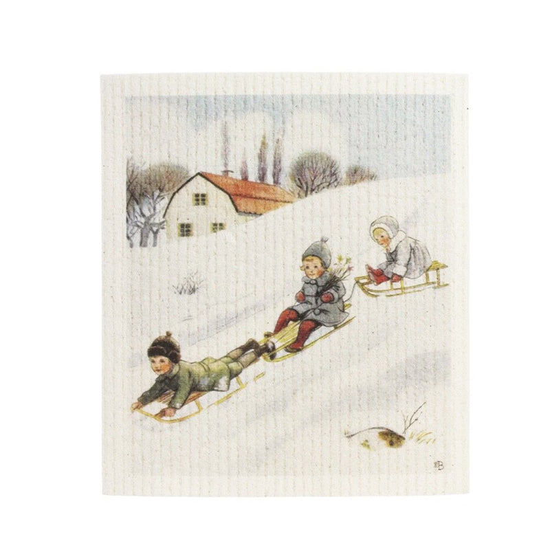 Panno Svedese Biodegradabile Bambini sulla Neve – 17×20 cm Stromshaga