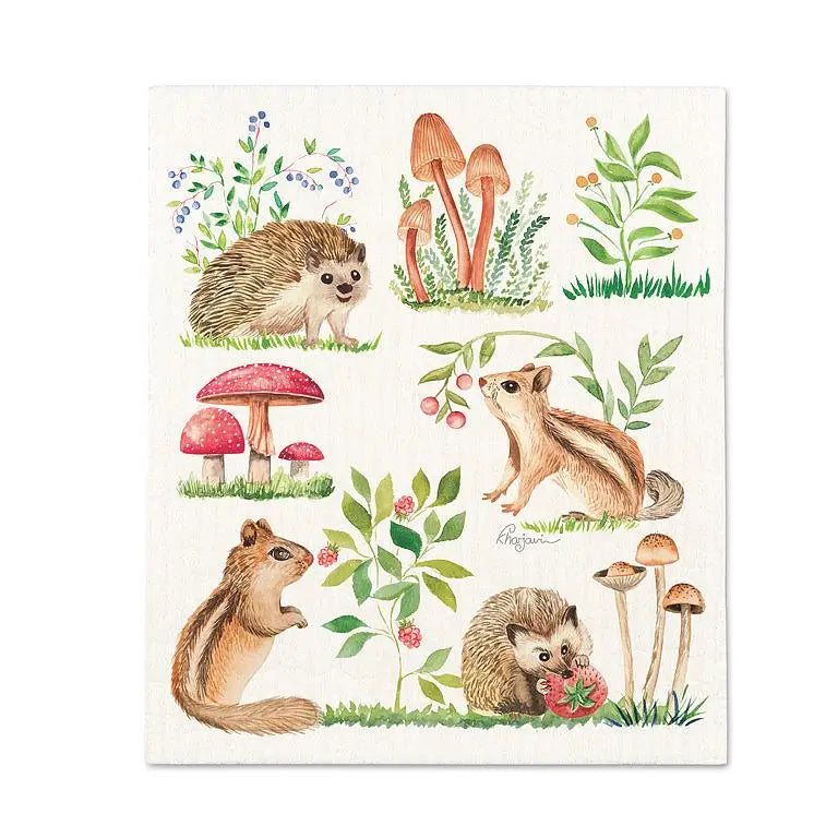 Panno Svedese Riccio, Scoiattoli e Funghi 19x17 cm
