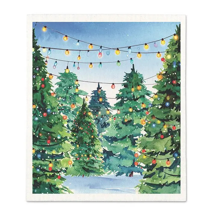 Panno Svedese Natalizio Alberi e Luci Colorate 19x17 cm