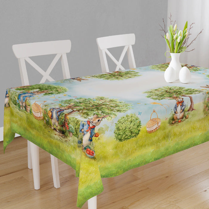 Easter Digital Cotton Tablecloth with Picnic Bunny 