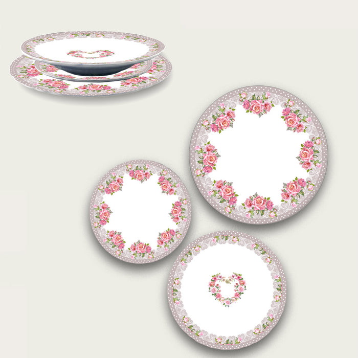 Set 18 Piatti In Porcellana Shabby Heart