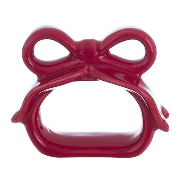 Portatovagliolo a forma di fiocco rosso in ceramica Blanc Maricò